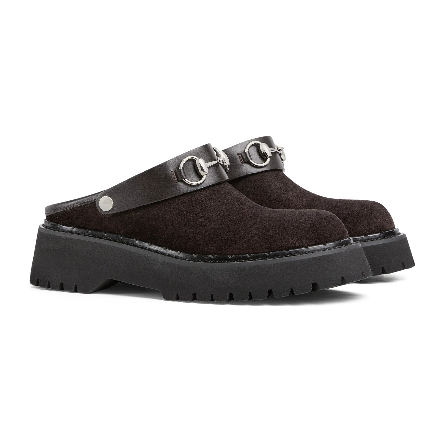 Gucci Women's Decorated Horsebit Buckle Mule Shoes Suede Leather Half Slippers Fashion Thick Bottom Height Increasing Shoes Heel Height:5cm  #81434