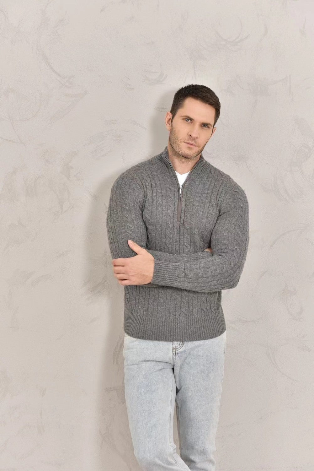 Loro Piana Men's Fall/Winter Half High Neck Zipper Long Sleeve Cashmere Fitted Knit Sweater Ngvp #9738