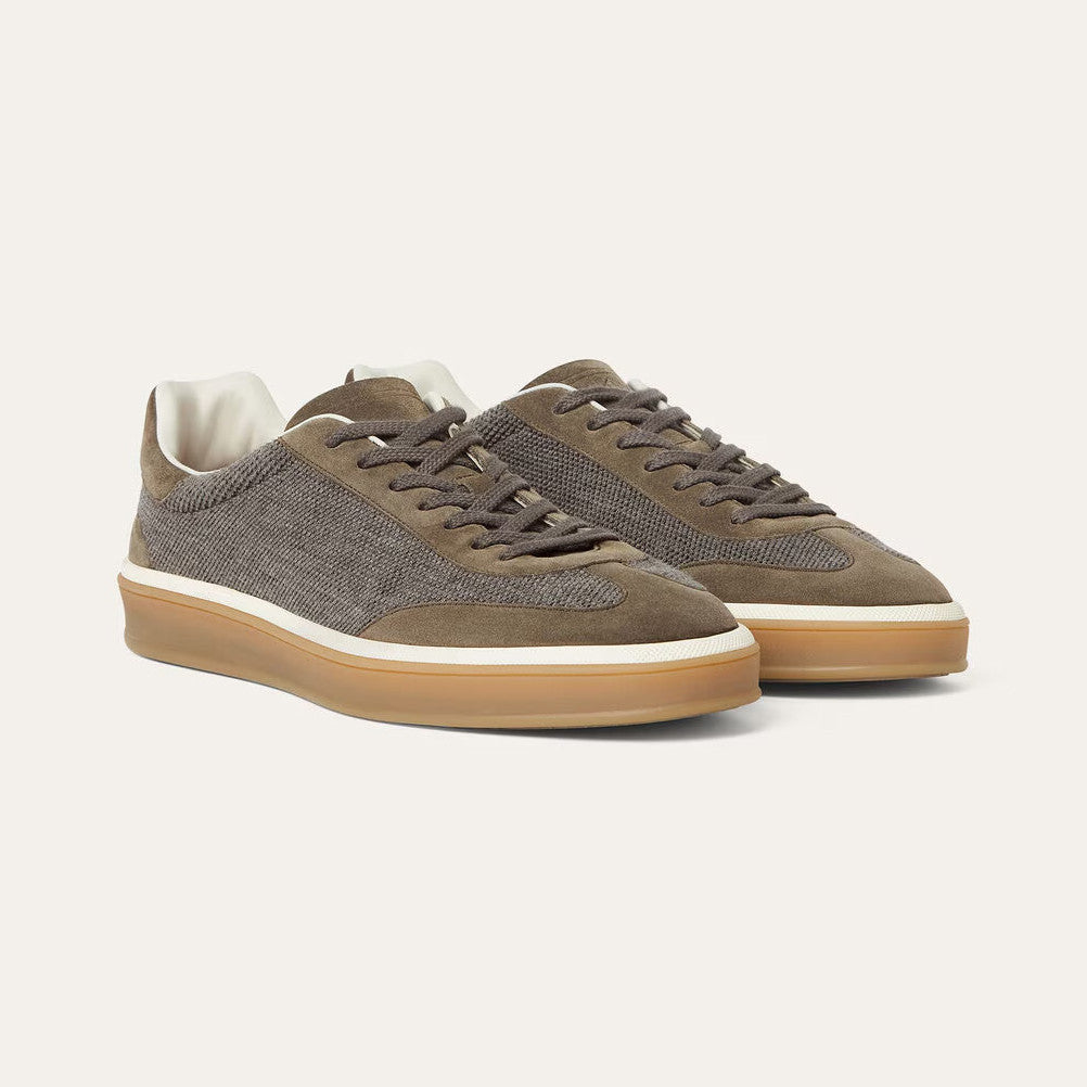 Loro Piana Men's Spring/Fall Fashion Casual Round Toe Lace Up Low Top Leather Patch Sneakers Breathable Mesh Patch Fabric Casual Shoes #79242