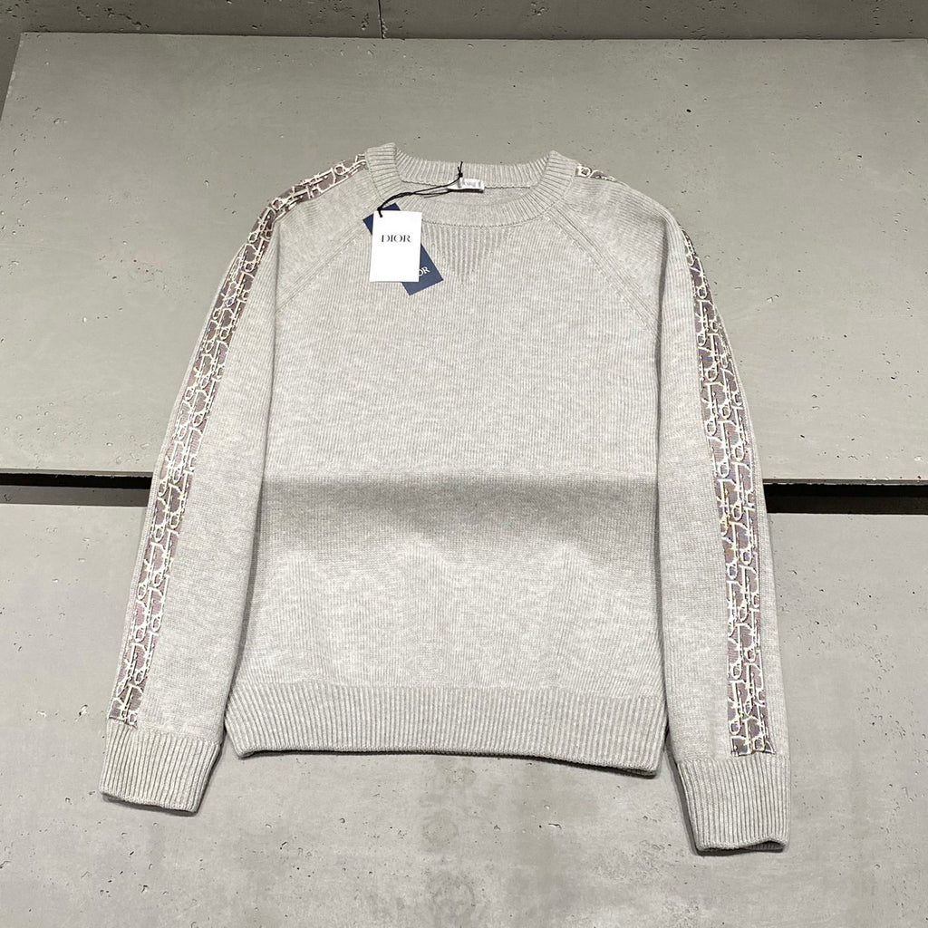 Dior Men's and Women's Fall/Winter Crewneck Pullover Oblique Print Patchwork Floral Weave Ribbed Knit Pullover Sweater #79479