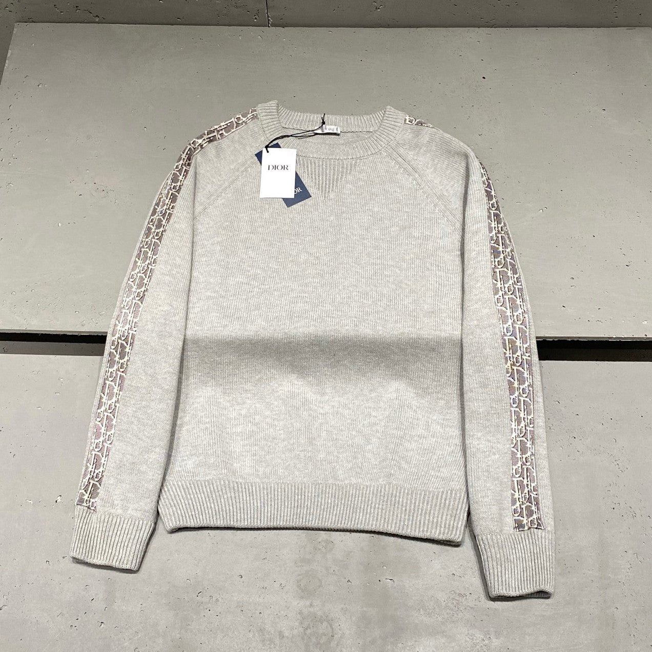 Dior Men's and Women's Fall/Winter Crewneck Pullover Oblique Print Patchwork Floral Weave Ribbed Knit Pullover Sweater #79479