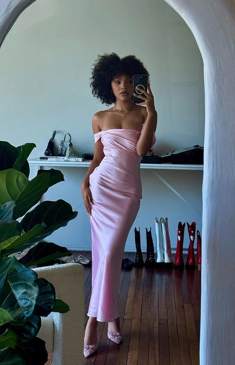 Ella Light Pink Off Shoulder Prom Dress