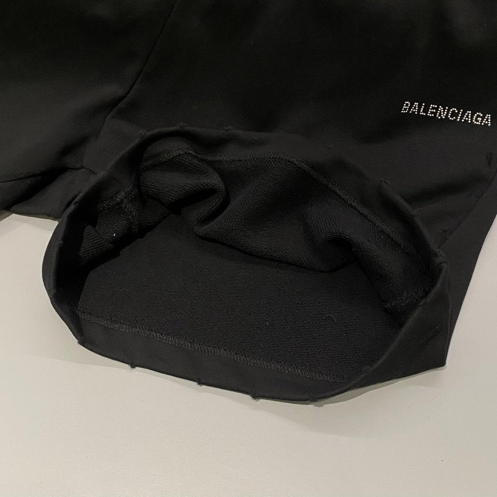 Balenciaga Men's Summer Hot Drill Logo Letter Print Black Cotton Shorts Pants #72272