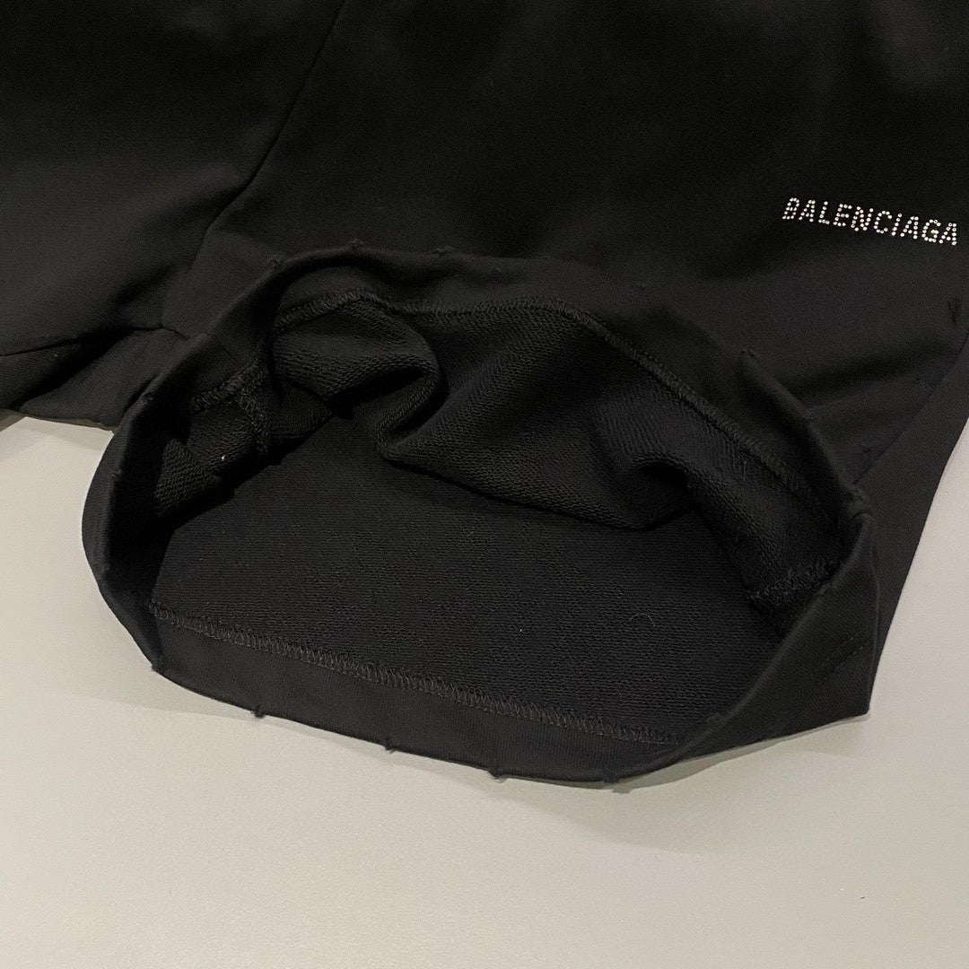 Balenciaga Men's Summer Hot Drill Logo Letter Print Black Cotton Shorts Pants #72272