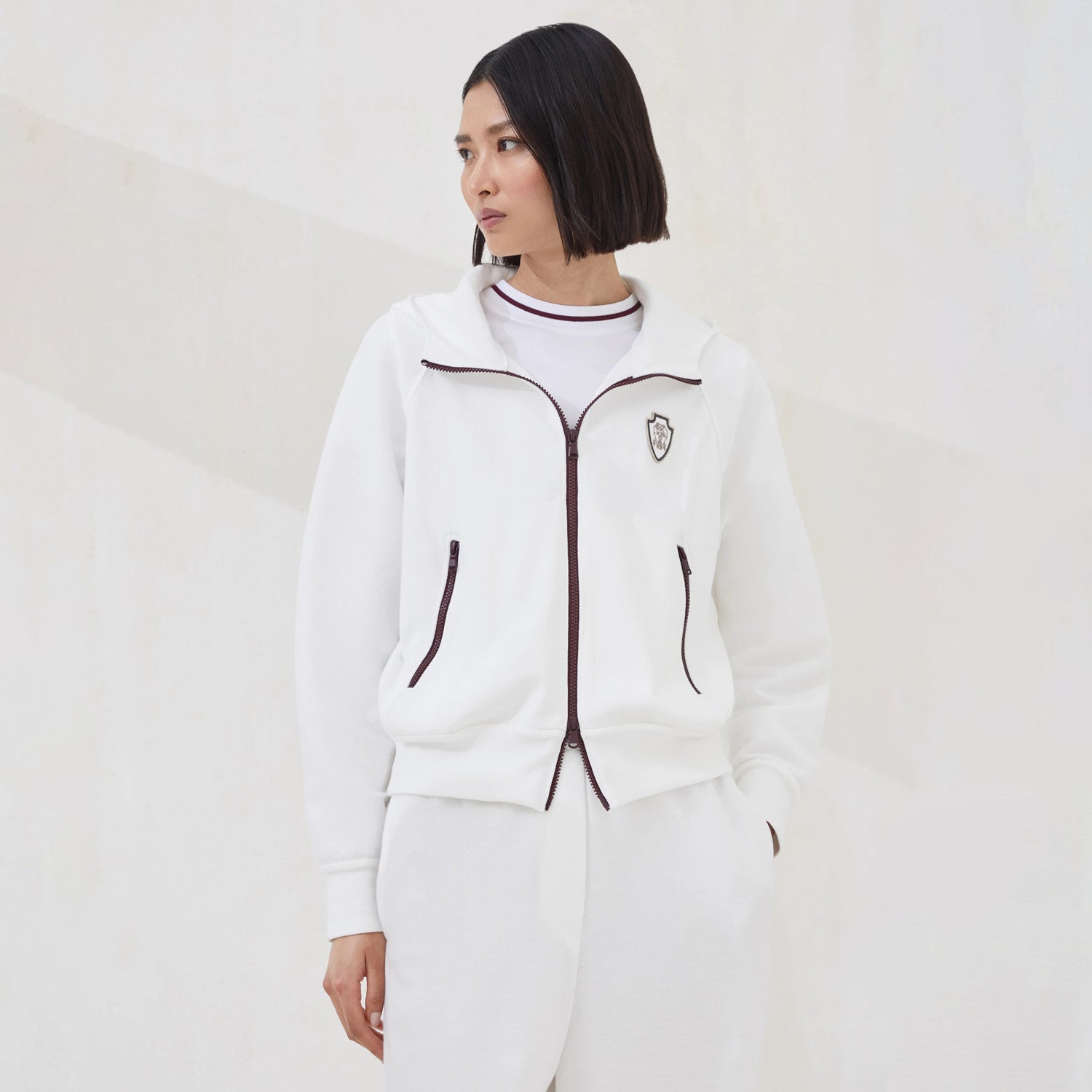 Brunello Cucinelli Men's And Women's Spring/fall Fashion Casual Solid Color Hooded Zipper Jacket With Logo Trim Solid Color Elastic Waist Casual Wide Leg Pants Pants Suit Set #79265