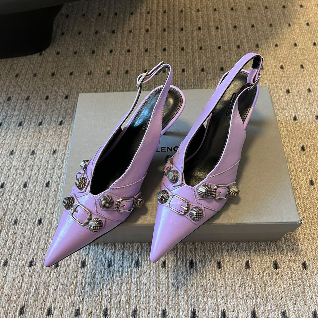 Balenciaga Women's Spring And Summer Punk Style Rivets High Heels Solid Color Fine Heel Leather Casual Shoes Shoes High 8.5cm Ngvp #1421