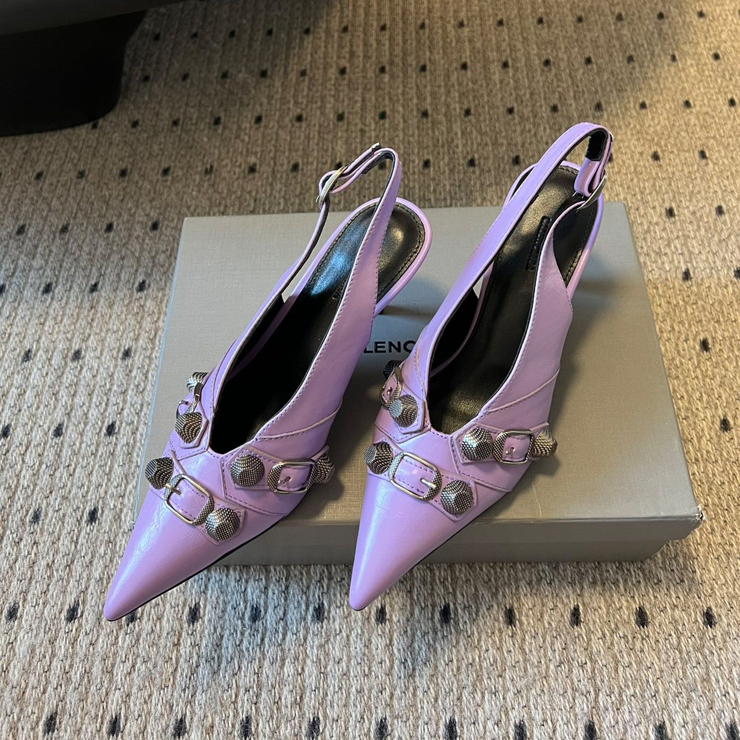 Balenciaga Women's Spring And Summer Punk Style Rivets High Heels Solid Color Fine Heel Leather Casual Shoes Shoes High 8.5cm Ngvp #1421