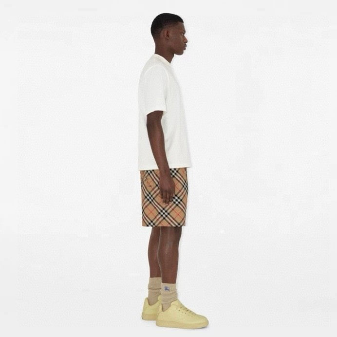 Burberry Men's Summer Checkered Print Drawstring Embroidered Knight Pattern Pocket Casual Shorts #77511