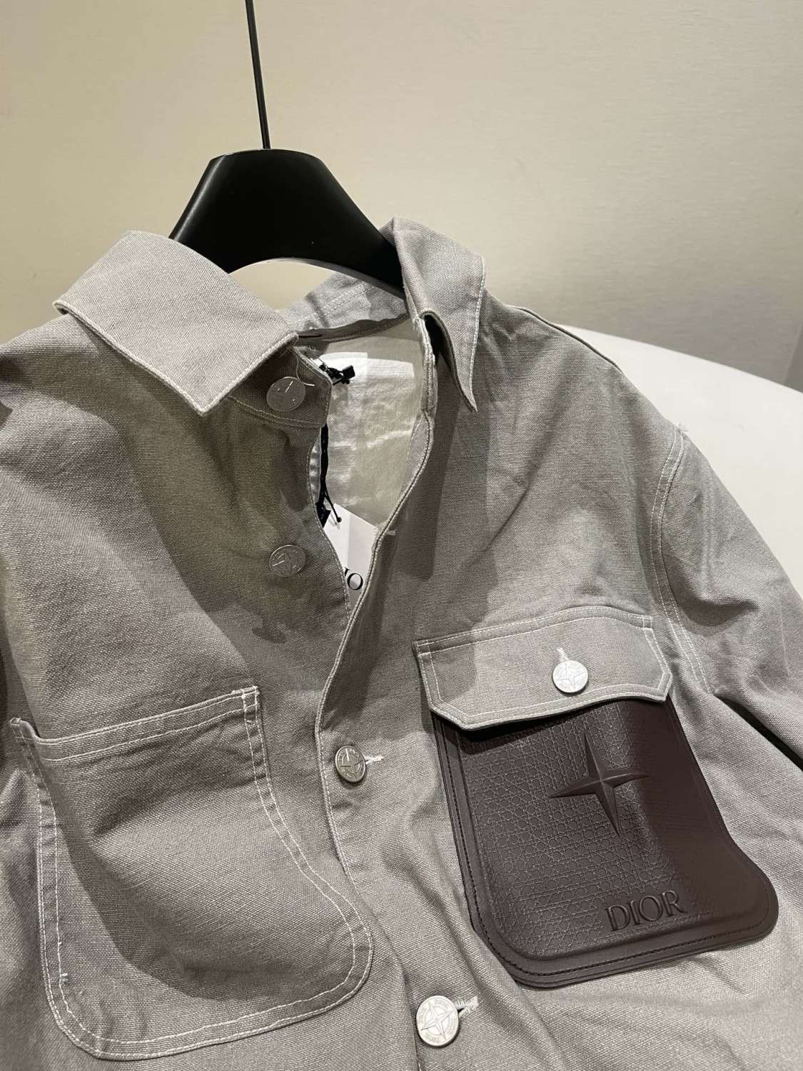 Dior Men's Spring And Fall Logo Patch Pockets Lapel Single breasted Loose Long Sleeved Denim Jacket #73474