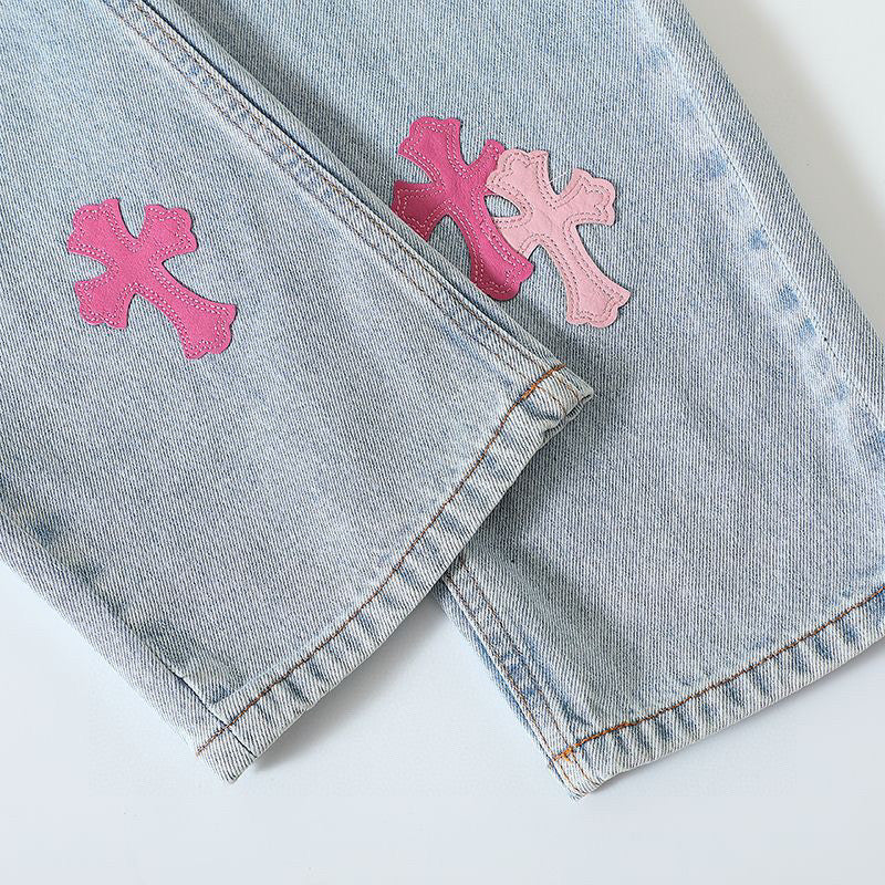 Chrome Hearts Light Blue Graffiti Jeans Pants #96564