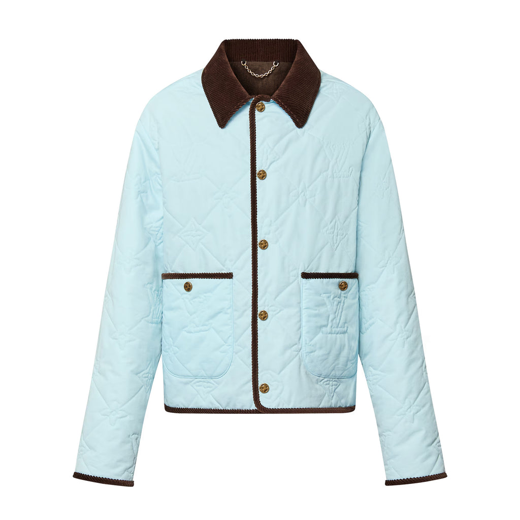 Louis Vuitton Men's Fall And Winter Light Blue Patchwork Fitted Lapel Single Breasted Long Sleeved Jacket #73568