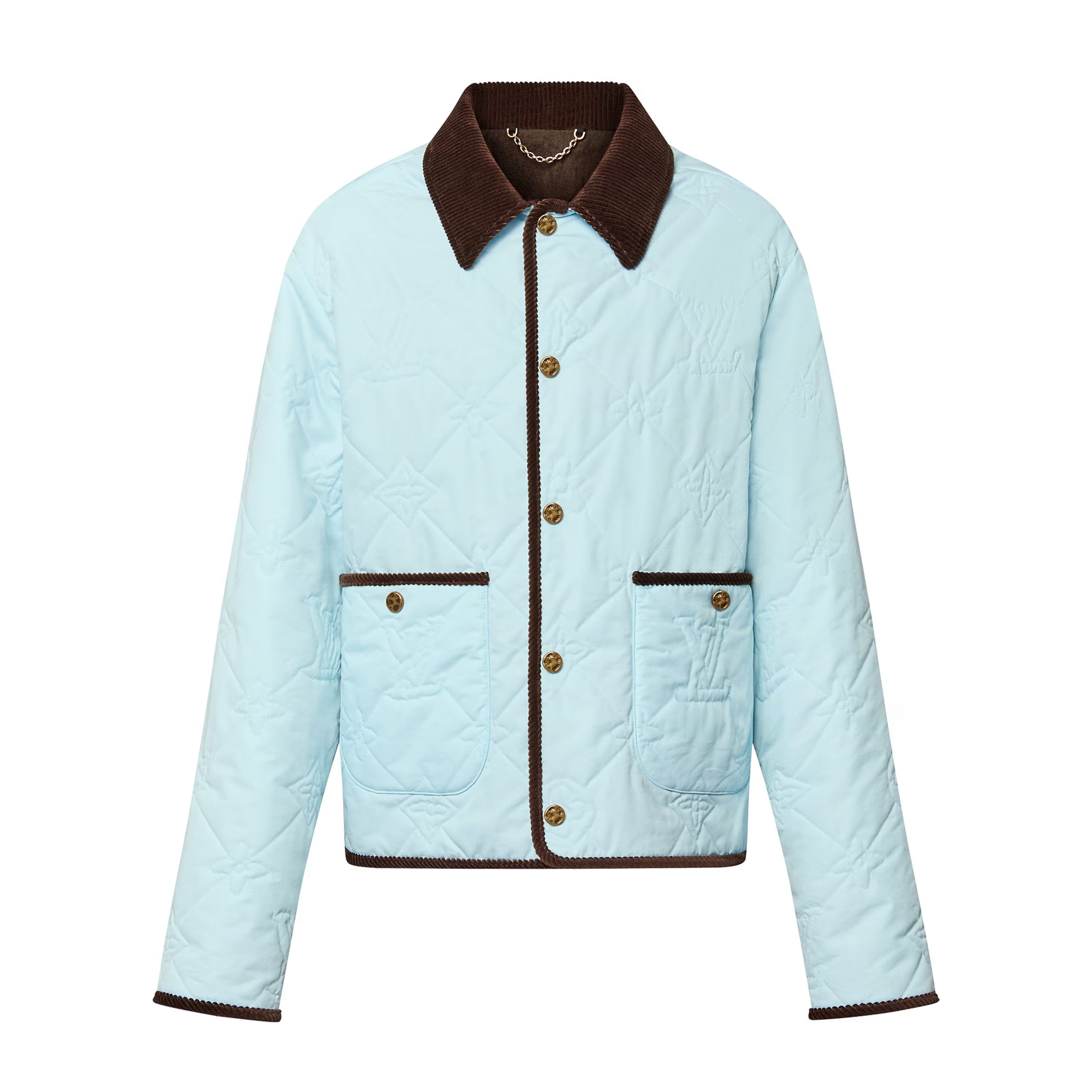 Louis Vuitton Men's Fall And Winter Light Blue Patchwork Fitted Lapel Single Breasted Long Sleeved Jacket #73568