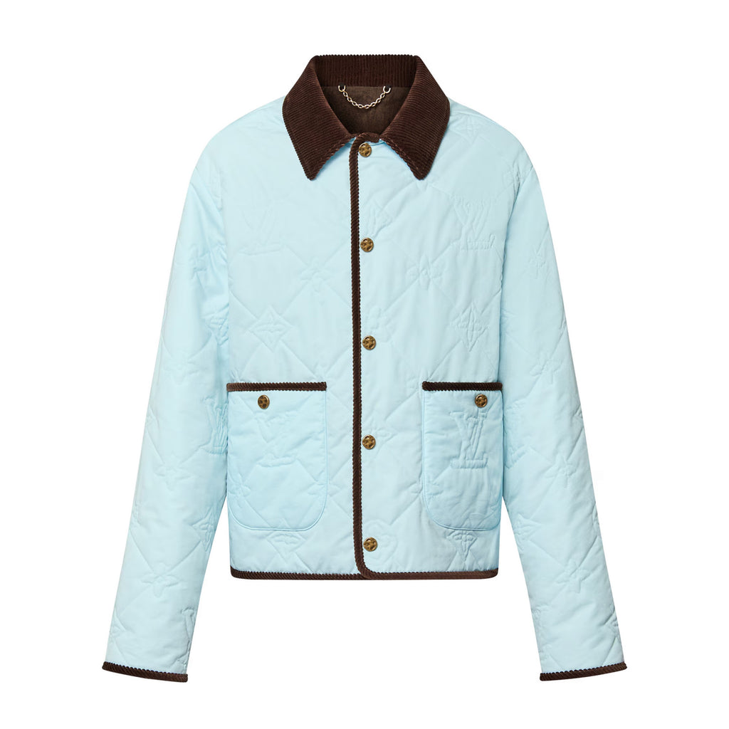 Louis Vuitton Men's Fall And Winter Light Blue Patchwork Fitted Lapel Single Breasted Long Sleeved Jacket #73568