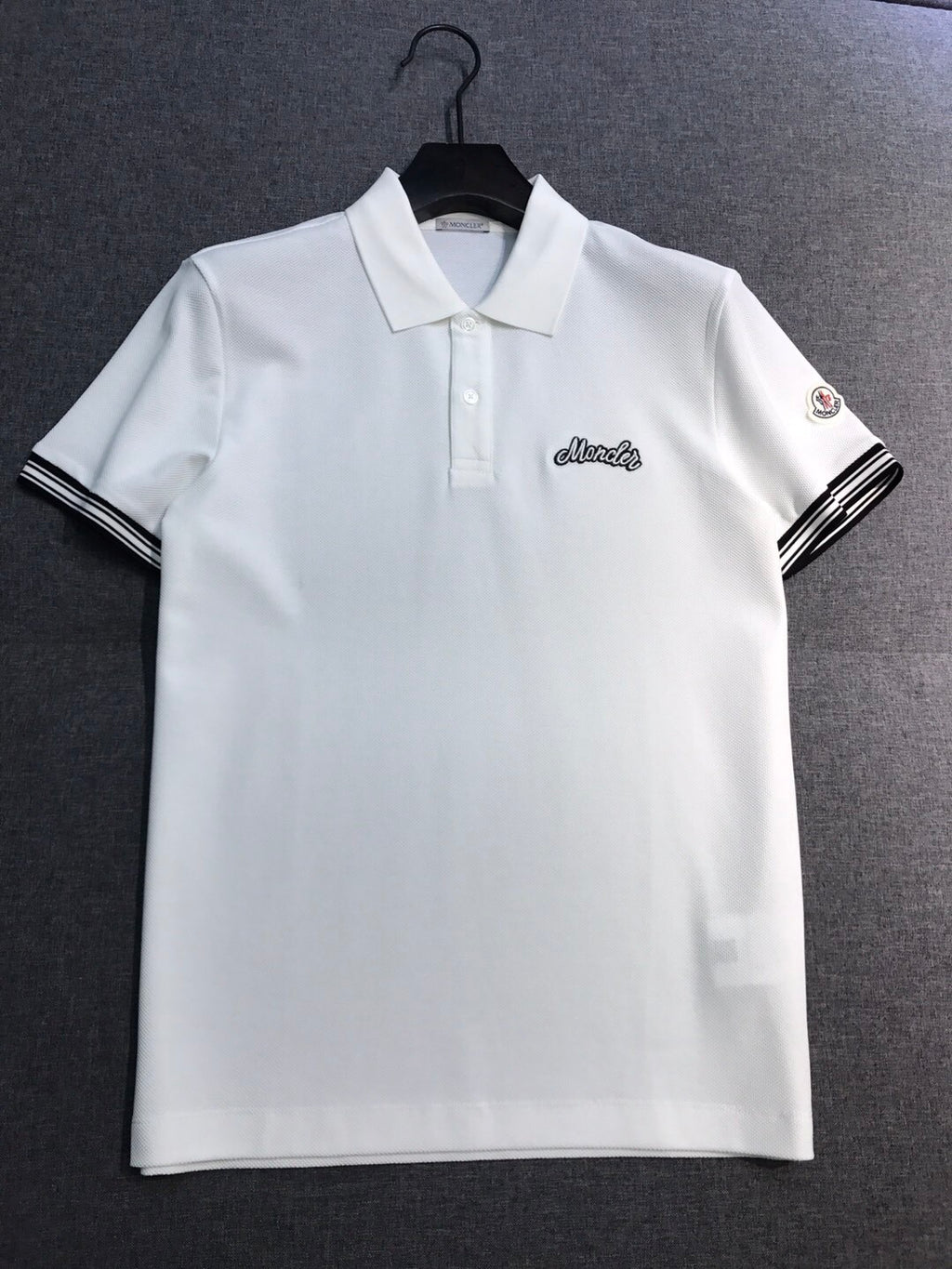 Moncler Men's Summer Embroidered Letter Print Polo Neck Solid Color Short Sleeve T-Shirt #75655