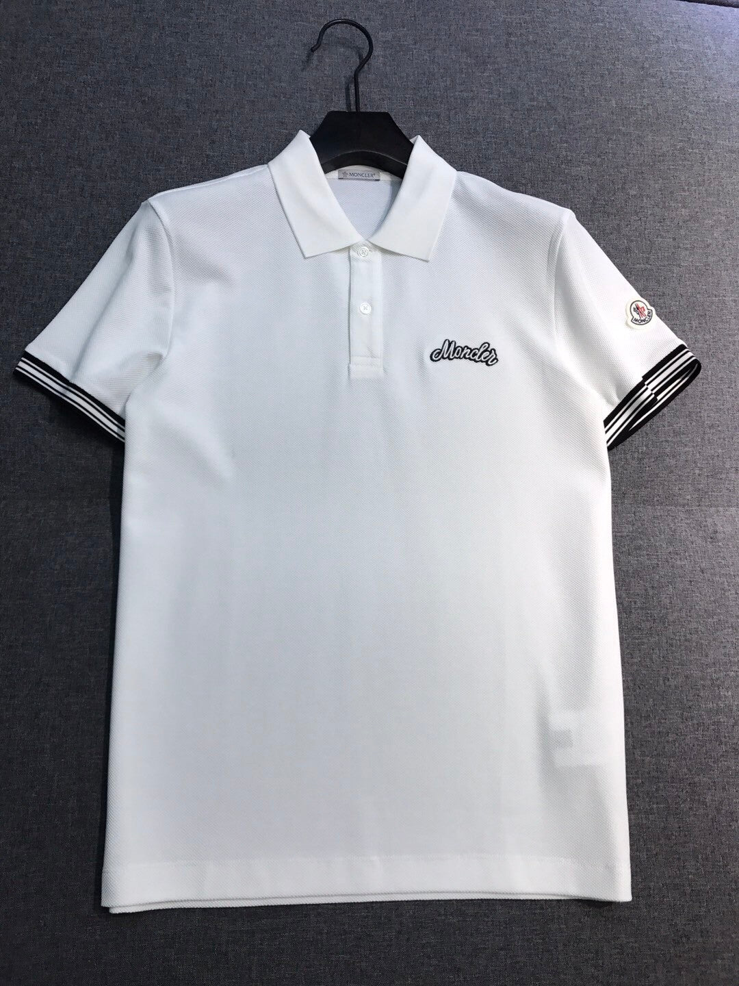Moncler Men's Summer Embroidered Letter Print Polo Neck Solid Color Short Sleeve T-Shirt #75655