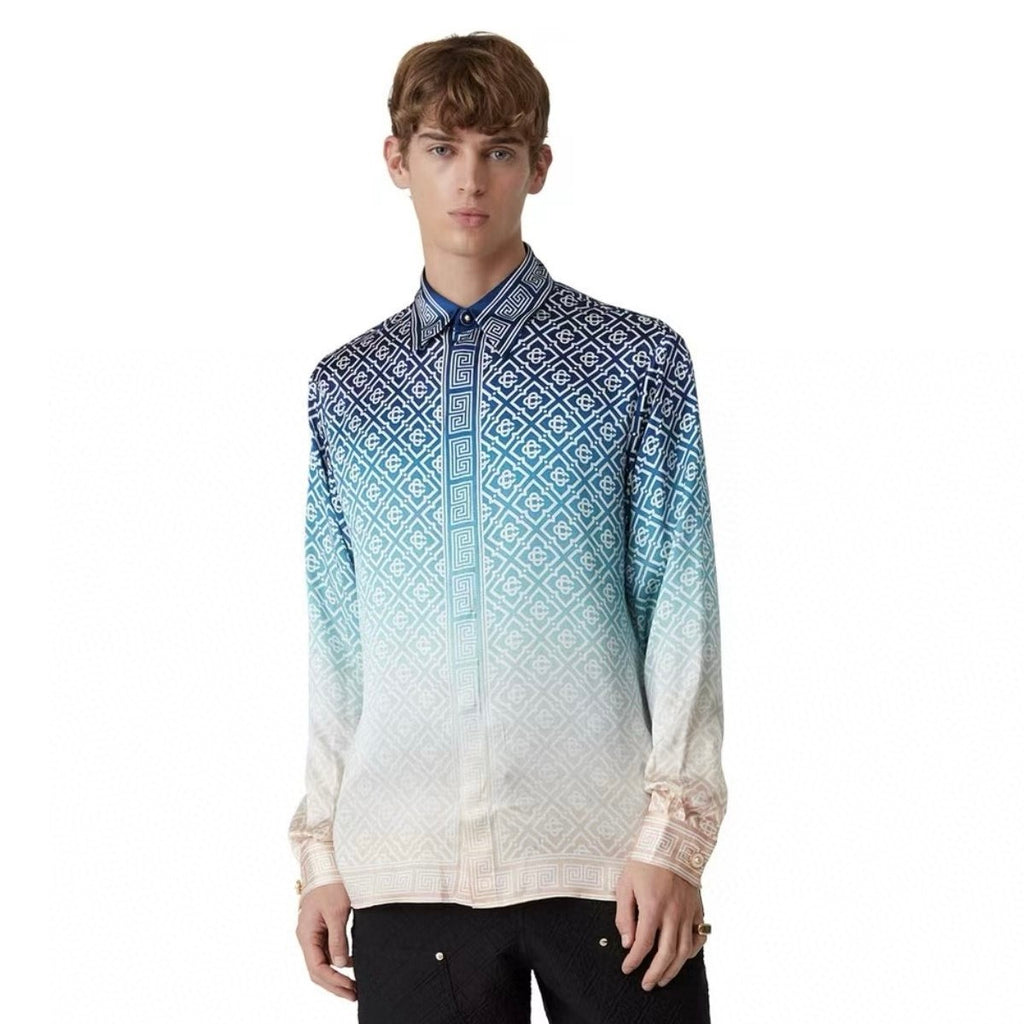 Casablanca Men's Spring And Fall Single-Breasted Loose Gradient Logo Pattern Long-Sleeved Silk Shirt Casual Elastic Pants #71877