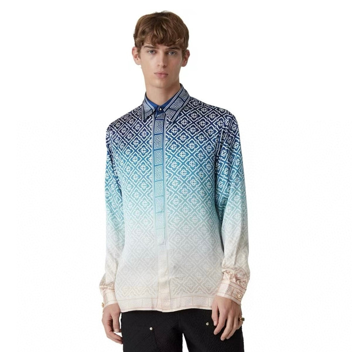 Casablanca Men's Spring And Fall Single-Breasted Loose Gradient Logo Pattern Long-Sleeved Silk Shirt Casual Elastic Pants #71877