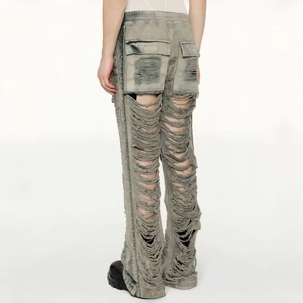 Rick Owens DRKSHDW Men's And Women's Fall And Winter Fashion High Street Broken Hole Jeans Trend Do Old Wide-leg Pants Ngvp #7657