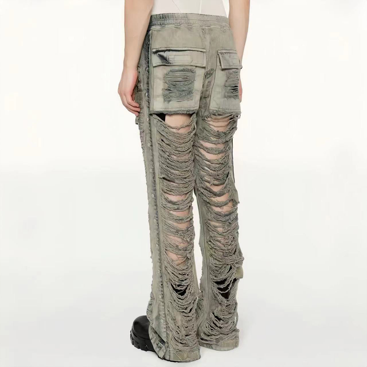 Rick Owens DRKSHDW Men's And Women's Fall And Winter Fashion High Street Broken Hole Jeans Trend Do Old Wide-leg Pants Ngvp #7657