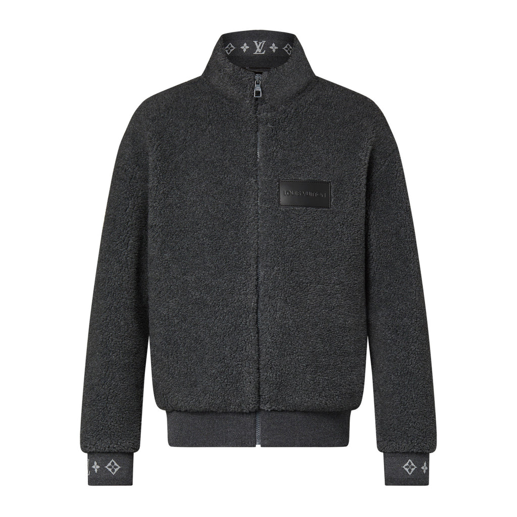 Louis Vuitton Men's Winter Logo Monogrammed Jacquard Pattern Fleece Casual Zipper Jacket #98497