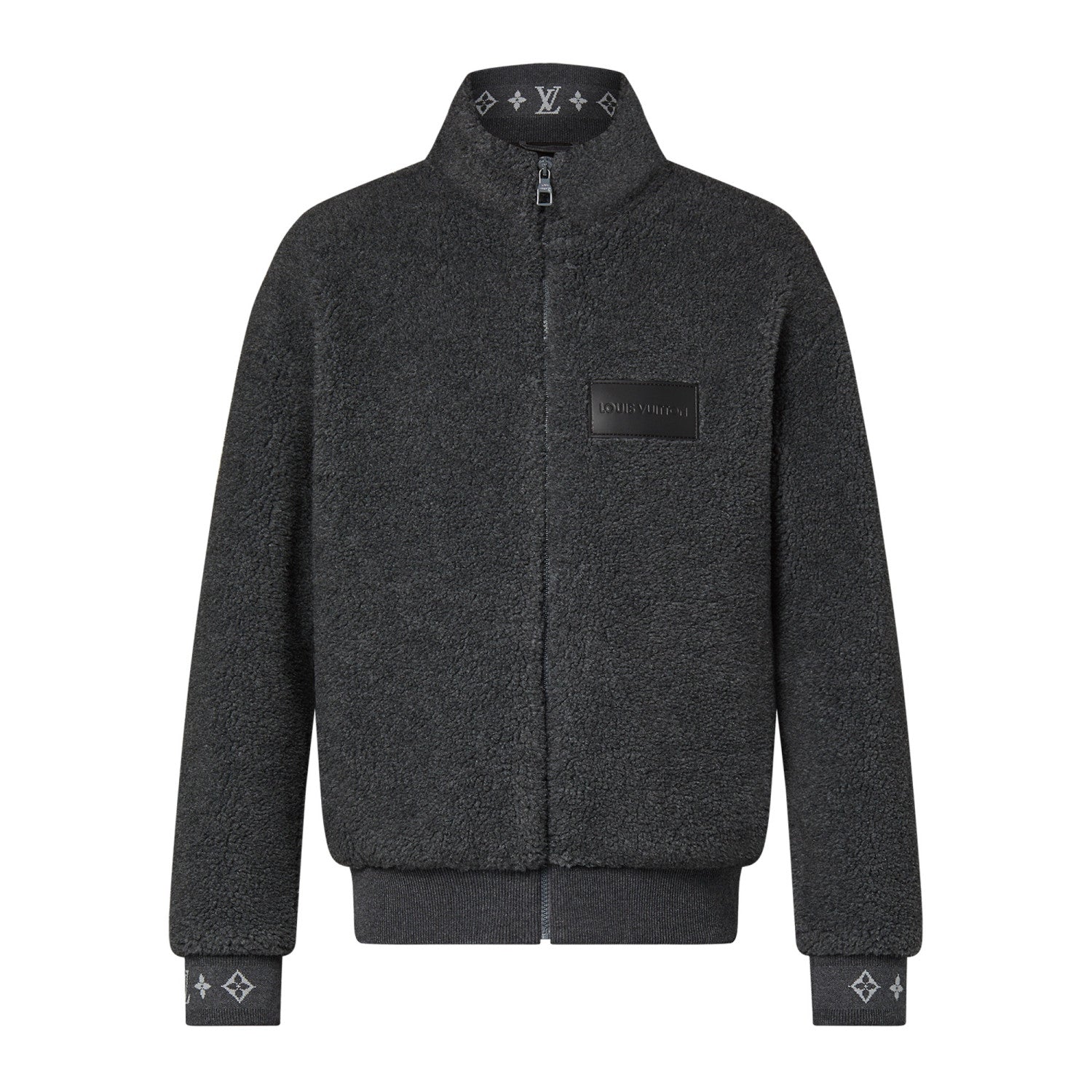 Louis Vuitton Men's Winter Logo Monogrammed Jacquard Pattern Fleece Casual Zipper Jacket #98497
