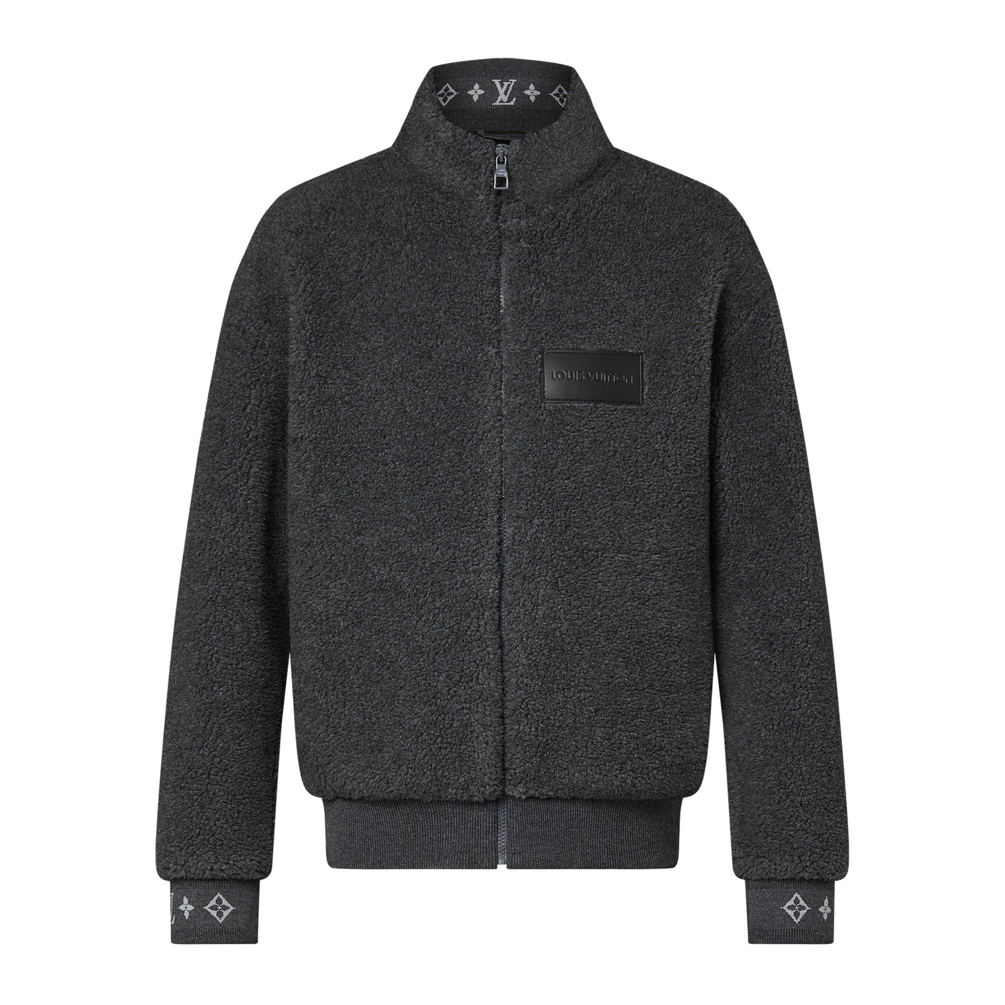 Louis Vuitton Men's Winter Logo Monogrammed Jacquard Pattern Fleece Casual Zipper Jacket #98497