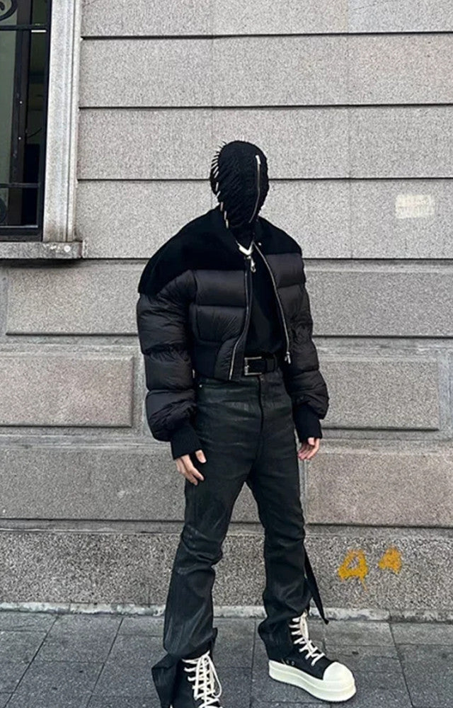 Rick Owens Men's Dark Style Short Splicing Puffer Down Jacket Autumn And Winter Solid Color Zipper Collarless Jacket #81336