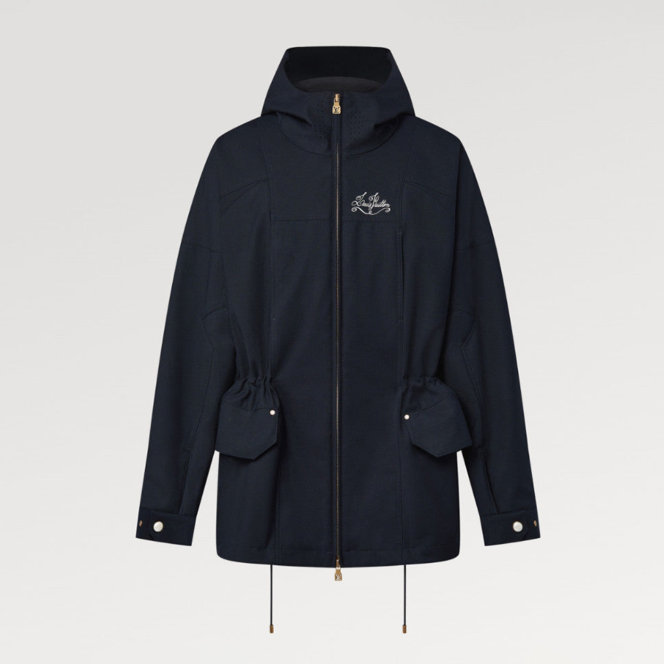 Louis Vuitton Men's Solid Logo Embroidered Hooded Zipper Blue Long Sleeve Fitted Parker Jacket Coat #71458