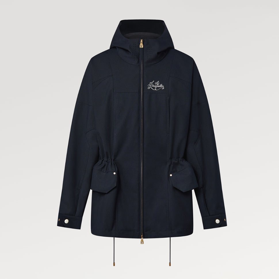 Louis Vuitton Men's Solid Logo Embroidered Hooded Zipper Blue Long Sleeve Fitted Parker Jacket Coat #71458