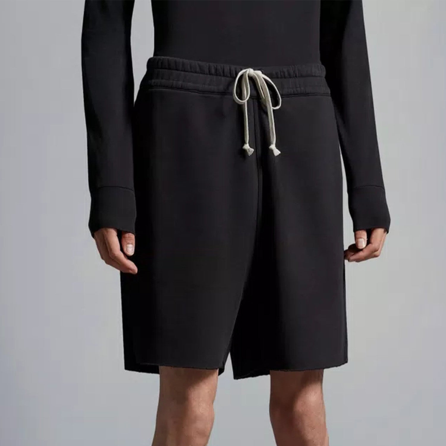 Moncler x Rick Owens Men's Spring/Summer Fashion Logo Printed Black Cotton Drawstring Loose Jersey Shorts #98321