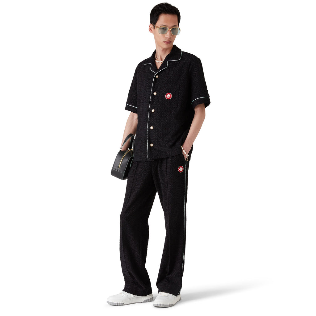 Casablanca Men's And Women's Spring/summer Fashion Casual Solid Color Towel Jacquard Collared Single Button Short Sleeve Shirt Waist Elastic Drawstring Towel Jacquard Casual Trousers Pants Suit Set #79547