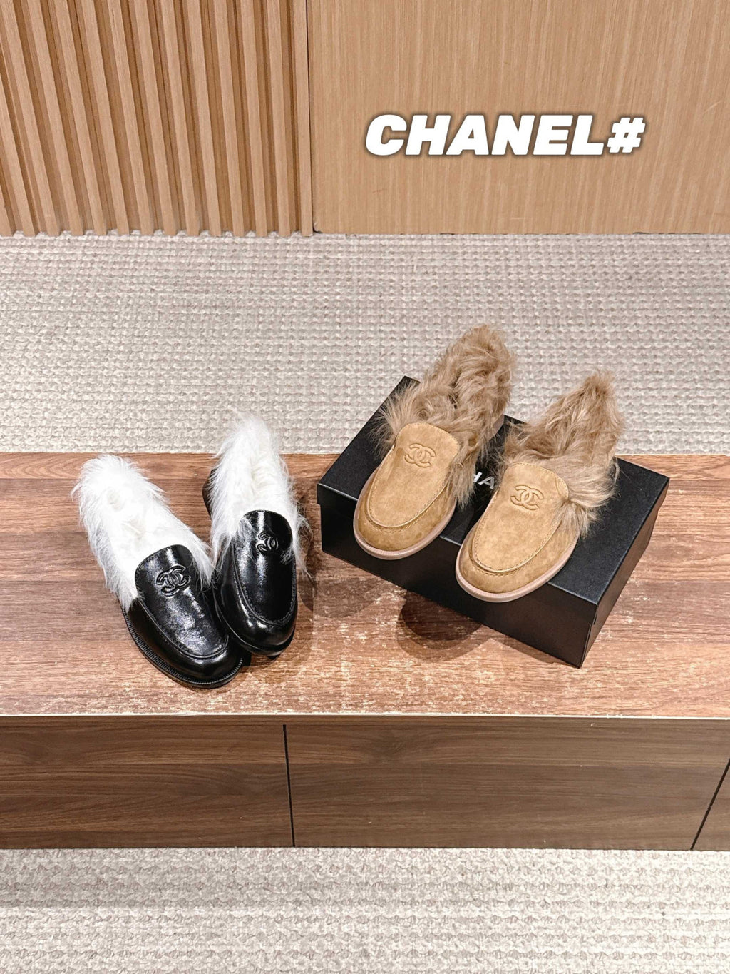 Chanel Moccasins Suede Kidskin Shearling Lambskin Brown #334371