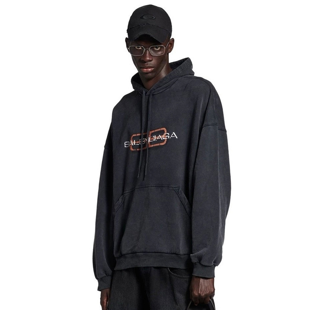 Balenciaga Men's BB Icon Stencil Hoodie Large Fit in Faded Black #333576