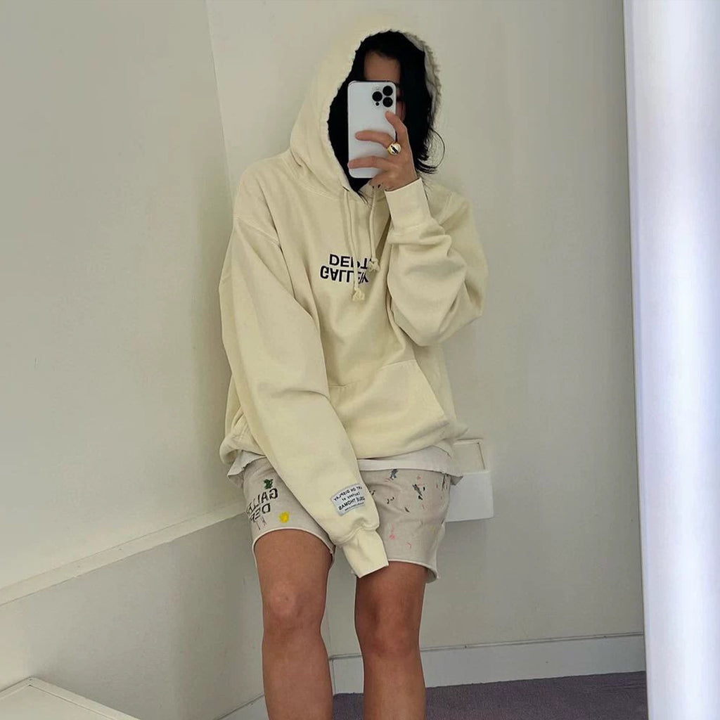Gallery Dept Men's And Women's Splashed Ink Graffiti Rice White Shorts Retro Fashion High Street Trend Casual Elastic Waist Drawstring Shorts Pants Ngvp #9237