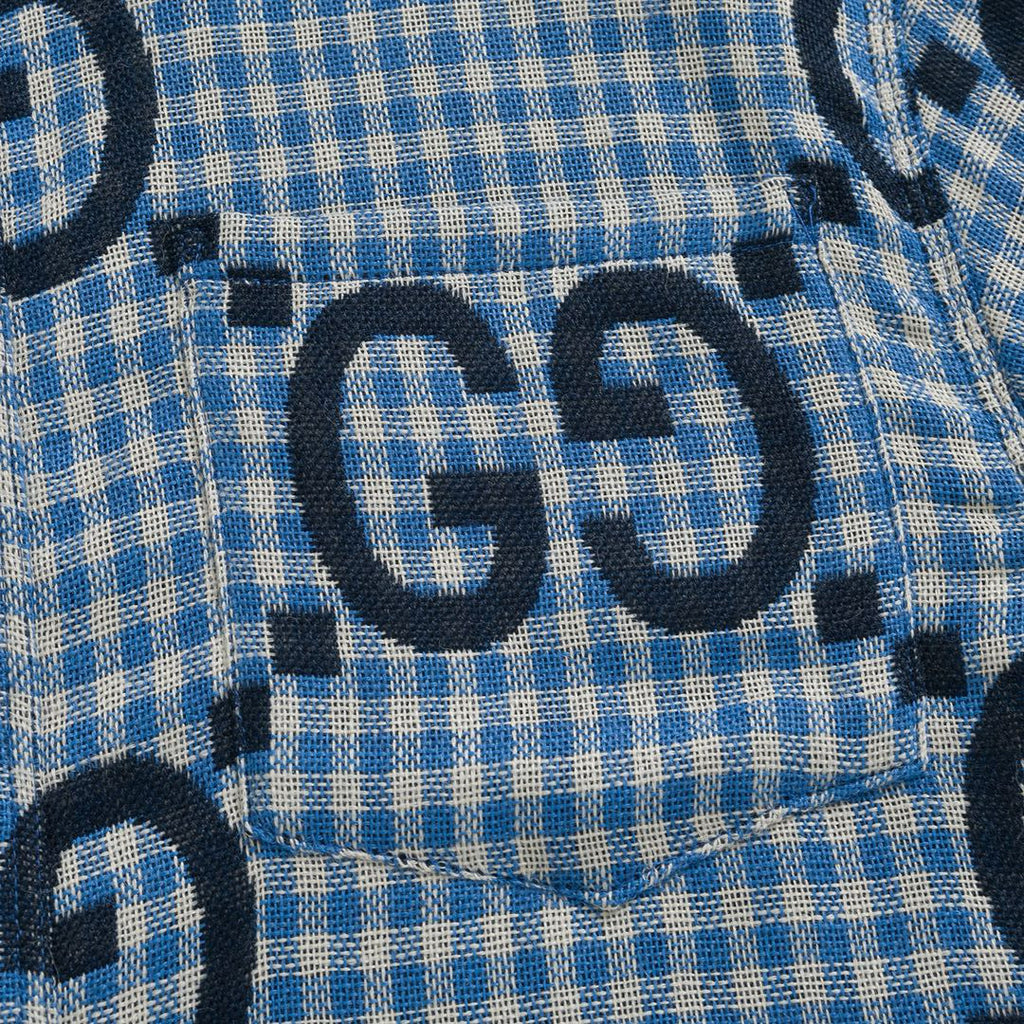 Gucci Men's Spring and Autumn Blue Letter Printed Single Breasted Long Sleeve Lapel Shirt #98873