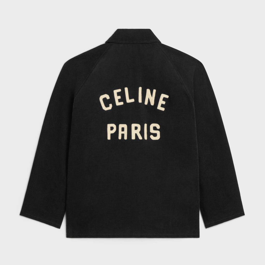 Celine Men's Black Lapel Zipper Cotton Jacket In Corduroy #97158