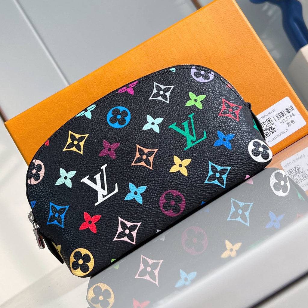 Louis Vuitton LV x TM Women's Colorful Logo Printed Zipper Closure Coated Canvas Leather Trimmed Toiletries Cosmetic Bag Bags #75163