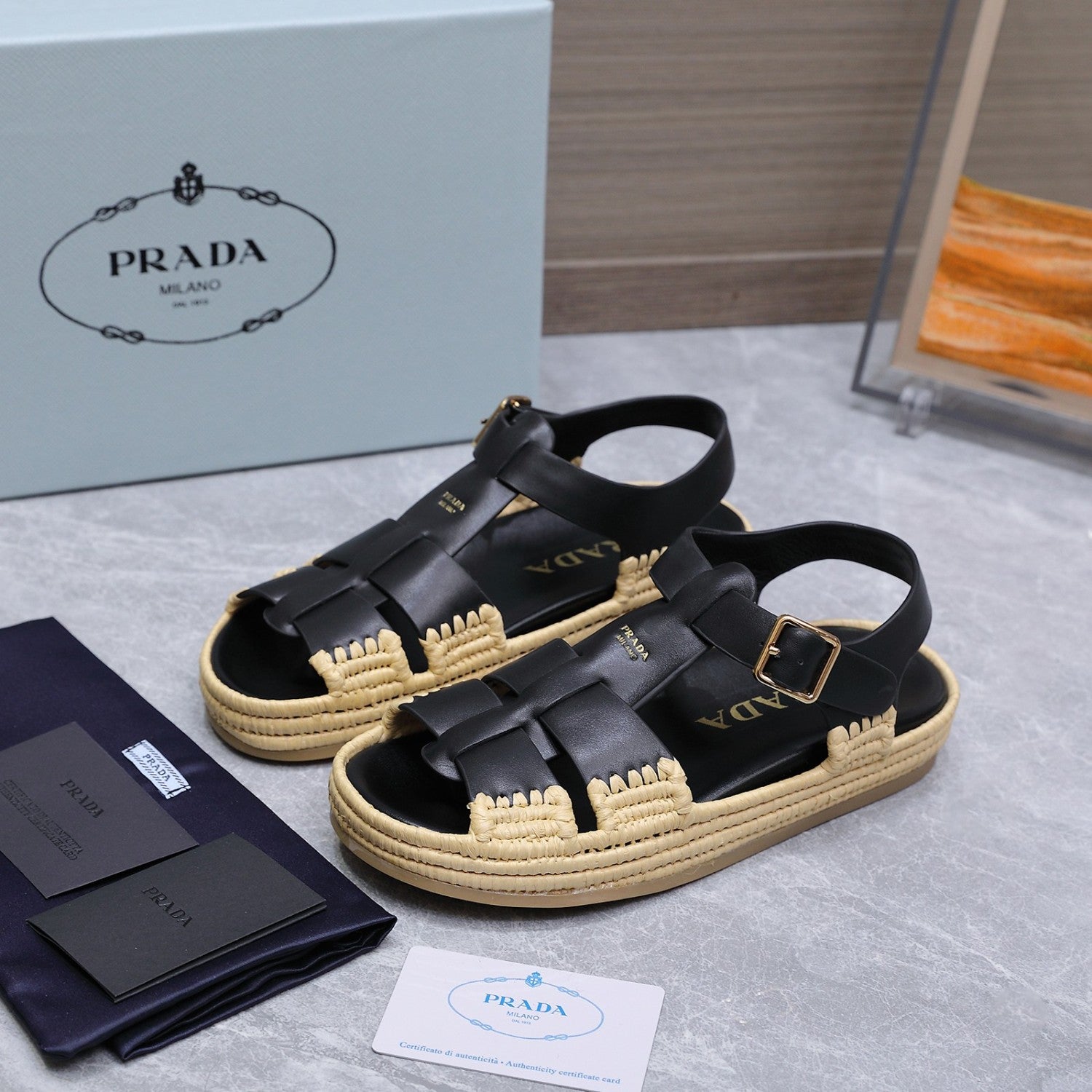 Prada Leather Fisherman Espadrille Sandals #380312