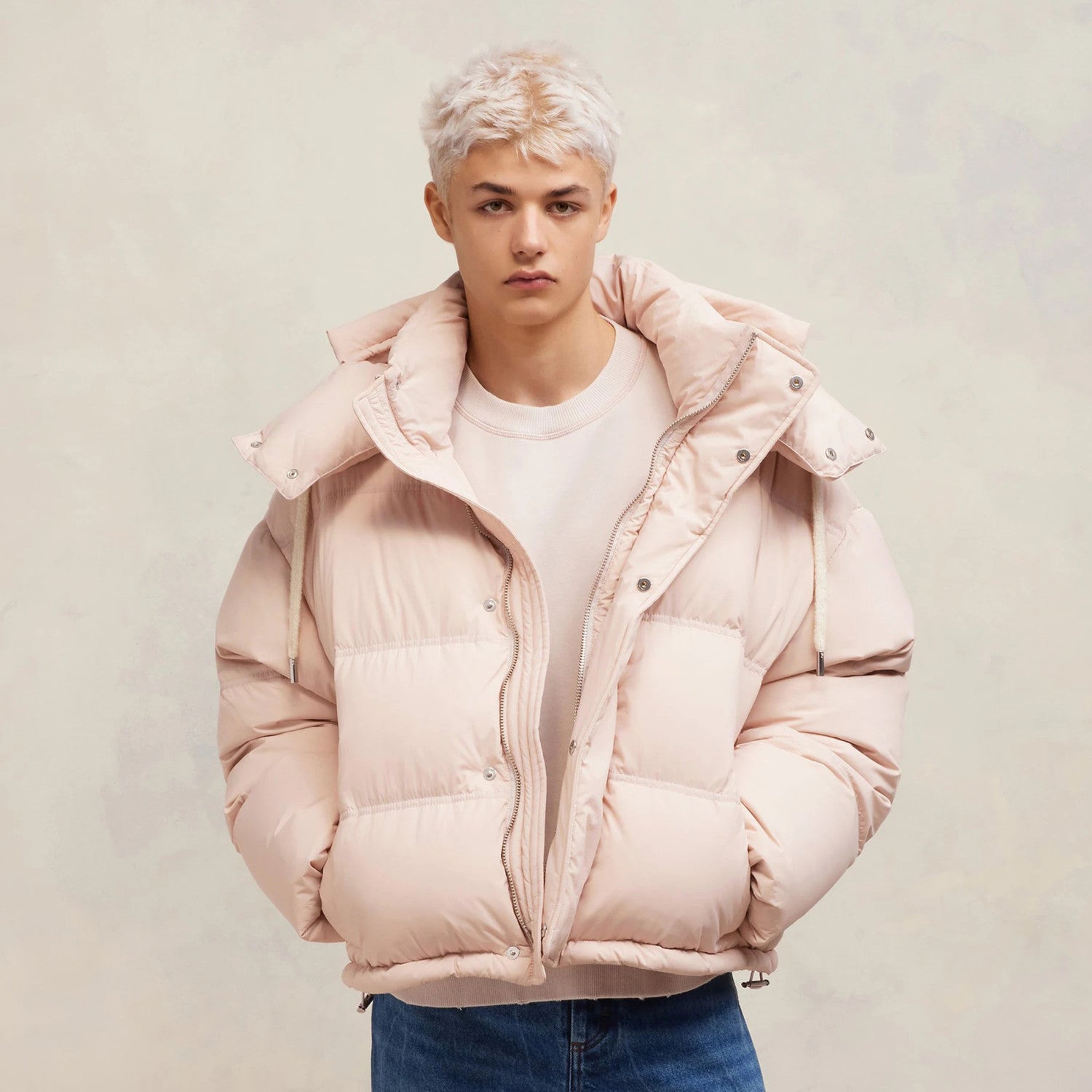 Ami Men's Autumn And Winter Solid Color Loose Zippered Drawstring Hooded Casual Alexandre Mattiussi Down Jacket #98311