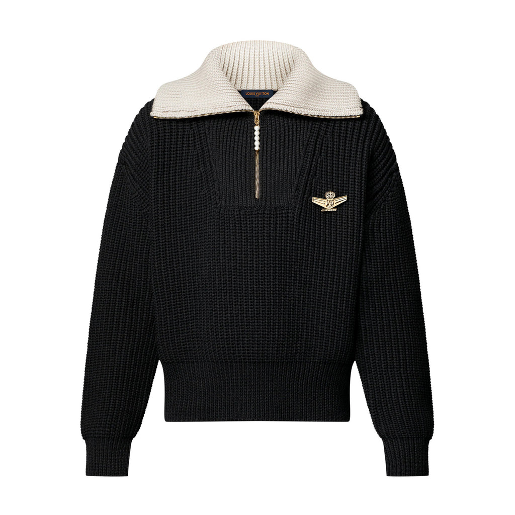 Louis Vuitton Men's Fall And Winter Half Zip Pullover Brooch Lapel Long Sleeved Sweater #75765