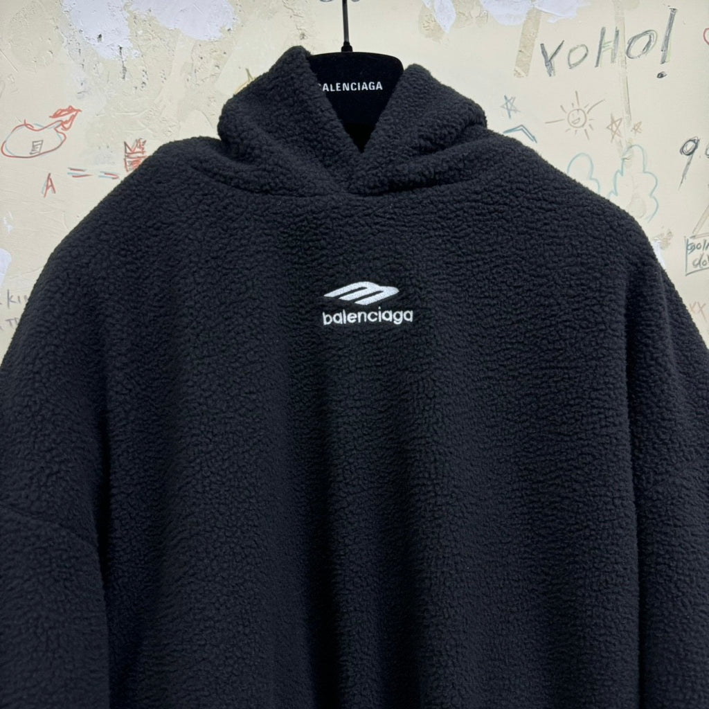 Balenciaga Men's Autumn and Winter Solid Color Embroidery Letter Print Teddy Woven Fabric Hooded Sweatshirt #74459