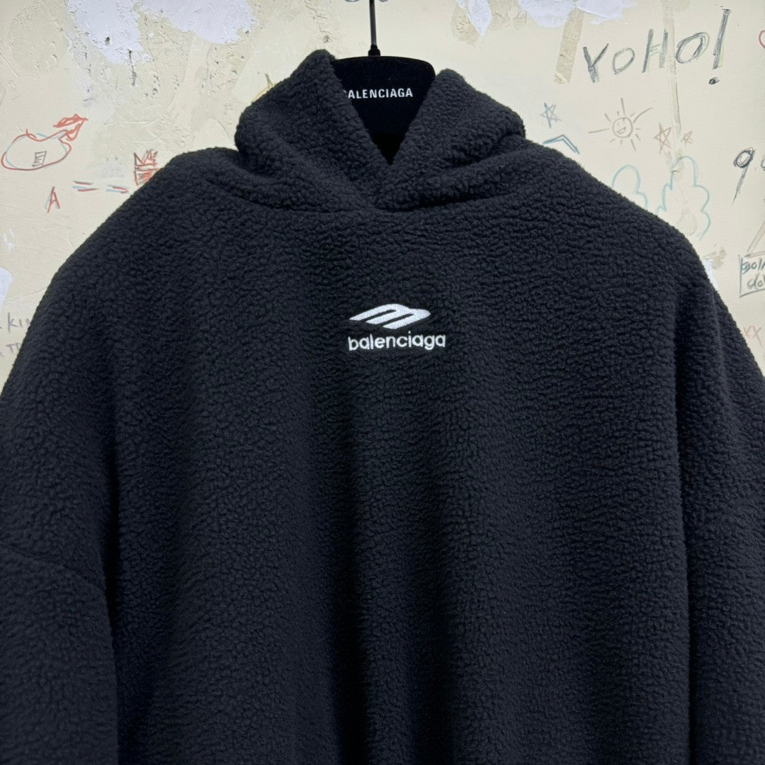 Balenciaga Men's Autumn and Winter Solid Color Embroidery Letter Print Teddy Woven Fabric Hooded Sweatshirt #74459