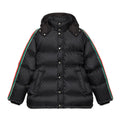 Gucci Men's Fall/Winter Black Trimmed Webbing GG Nylon Jacquard Hooded Zipper Long Sleeve Puffer Down Jacket #73728