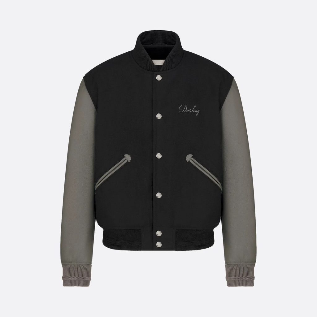 Dior Men's Spring/Fall Casual Fashion Crew Neck Single-Button Wool Tweed Jacket Leather Baseball Jacket #78774