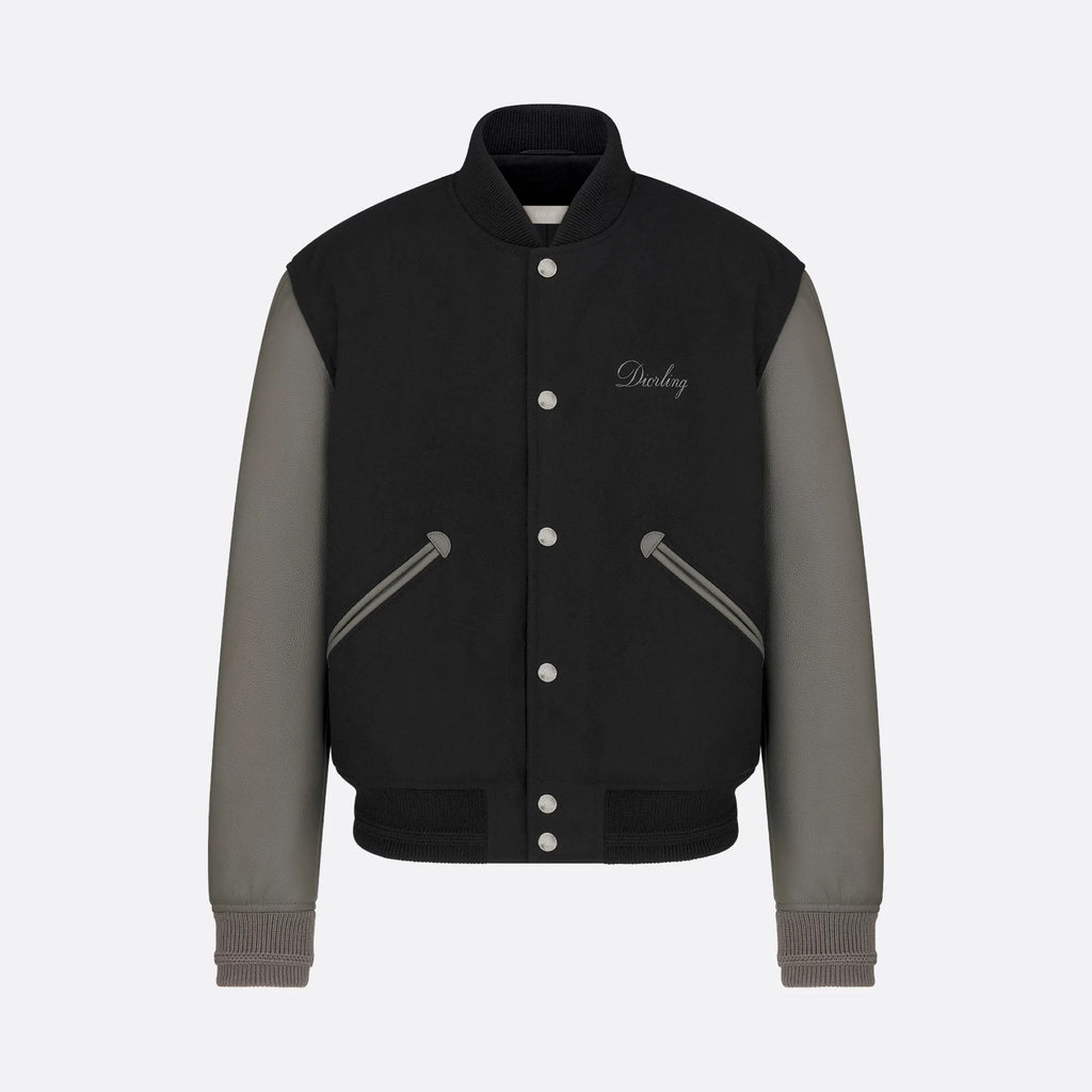 Dior Men's Spring/Fall Casual Fashion Crew Neck Single-Button Wool Tweed Jacket Leather Baseball Jacket #78774