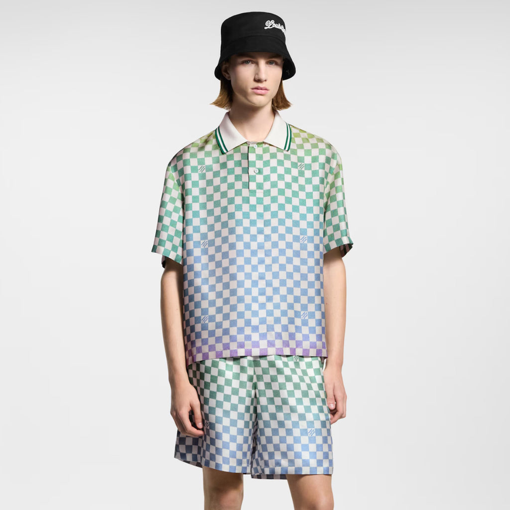 Louis Vuitton Men's Summer Colourful Letter Print Single Breasted Short Sleeve Shirt Casual Shorts Suit Set #76632
