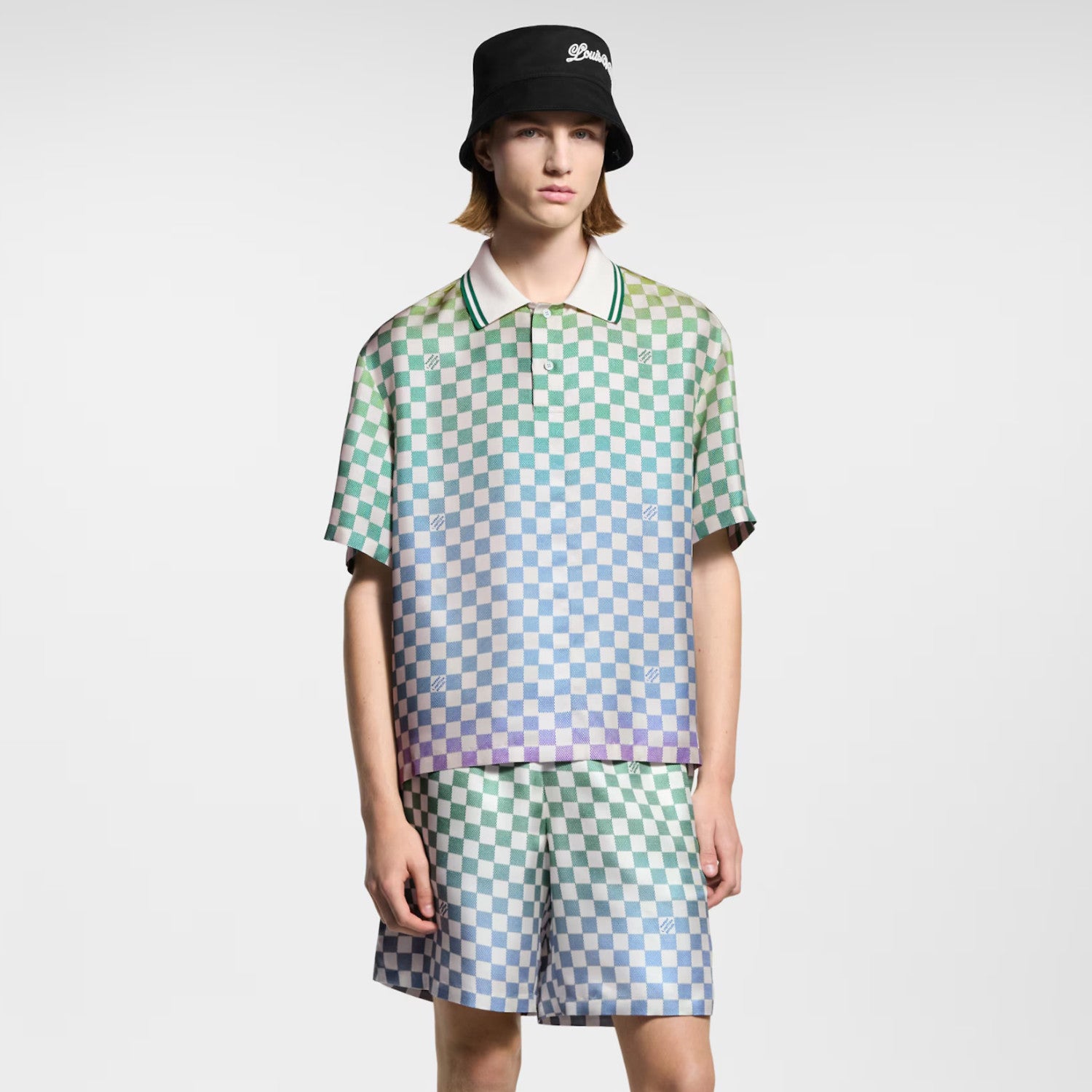 Louis Vuitton Men's Summer Colourful Letter Print Single Breasted Short Sleeve Shirt Casual Shorts Suit Set #76632