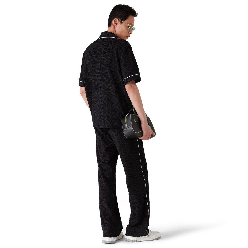 Casablanca Men's And Women's Spring/summer Fashion Casual Solid Color Towel Jacquard Collared Single Button Short Sleeve Shirt Waist Elastic Drawstring Towel Jacquard Casual Trousers Pants Suit Set #79547