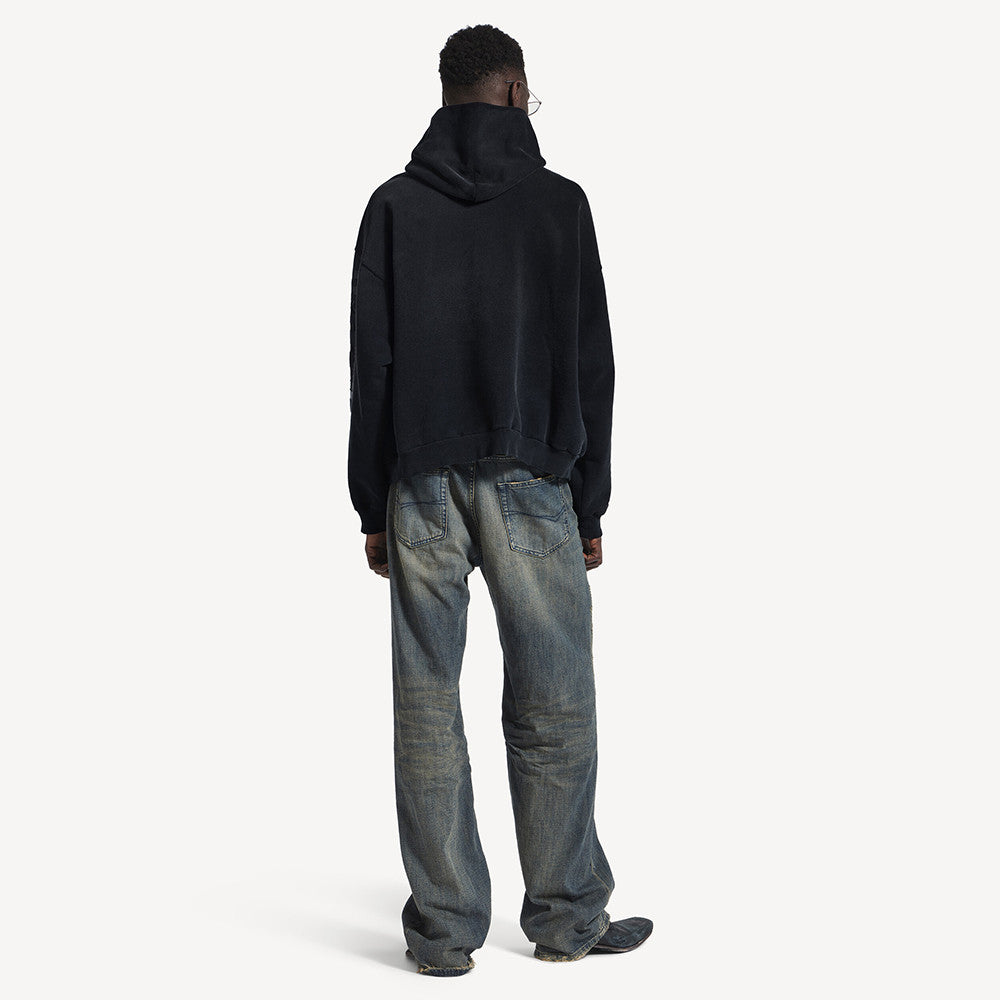 Balenciaga Top-quality version Men's Transparent Tape Ripped Pocket Hoodie in Faded Black White #376442