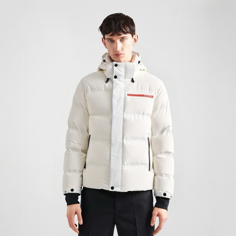 Prada Men's Autumn and Winter Solid Color Nylon Surface Waterproof Hooded Ski Zipper Long Sleeve Puffer Down Jacket #74441